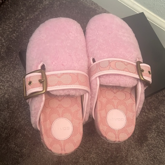 Coach Pink Fuzzy Kids Slippers - Picture 4 of 5